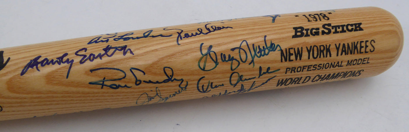 1978 New York Yankees Team Autographed Rawlings Bat 25 Signatures Including Reggie Jackson & Yogi Berra Beckett BAS #AE16701