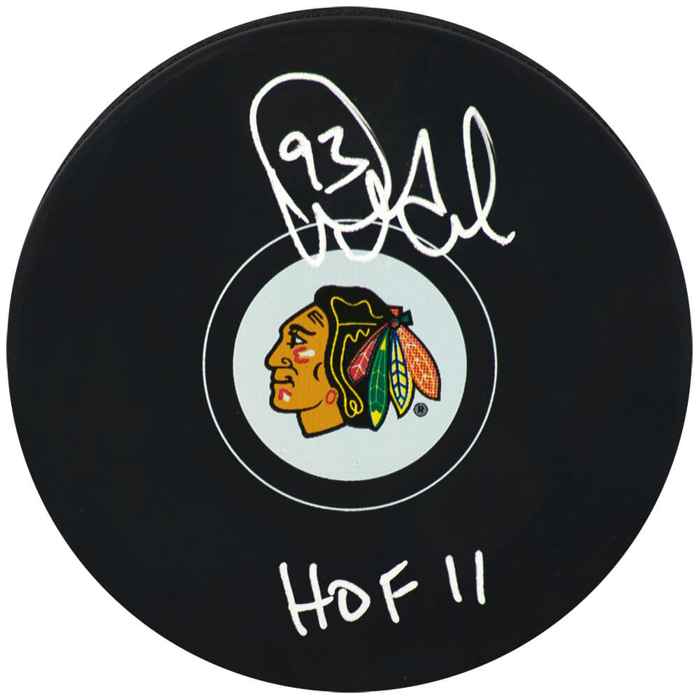 Doug Gilmour Signed Chicago Blackhawks Logo Hockey Puck w/HOF'11