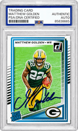 Matthew Golden Signed Green Bay Packers 2025 Donruss Rate Rookie Football Card #311 - (PSA Encapsulated)