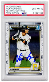 Nick Gonzales Signed Pittsburgh Pirates 2020 Topps Bowman Chrome Baseball Rookie Card #BD-81 (PSA/DNA - Auto Grade 10)