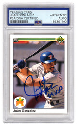 Juan Gonzalez Signed Rangers 1990 Upper Deck Rookie Baseball Card #72 w/2x AL MVP - (PSA Encapsulated)