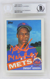 Dwight Gooden Signed New York Mets 1985 Topps Baseball Rookie Card #620 w/84 NL ROY - (Beckett Encapsulated)