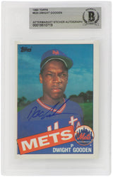 Dwight Gooden Signed New York Mets 1985 Topps Baseball Rookie Card #620 - (Beckett / Auto Sticker)