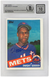 Dwight Gooden Signed Mets 1985 Topps Rookie Baseball Card #620 - (Beckett - Auto Sticker - Grade 10)