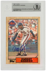 Dwight Gooden Signed New York Mets 1987 Topps Baseball Rookie Card #130 - (Beckett / Auto Sticker)