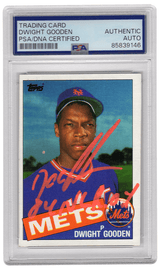 Dwight Gooden Signed Mets 1985 Topps Rookie Baseball Card #620 w/84 NL ROY (In Orange) - (PSA Encapsulated)