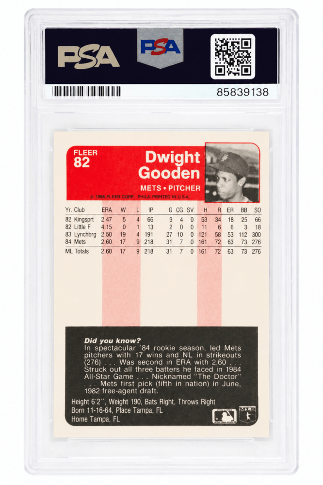 Dwight Gooden Signed Mets 1985 Fleer Rookie Baseball Card #82 - (PSA Encapsulated)