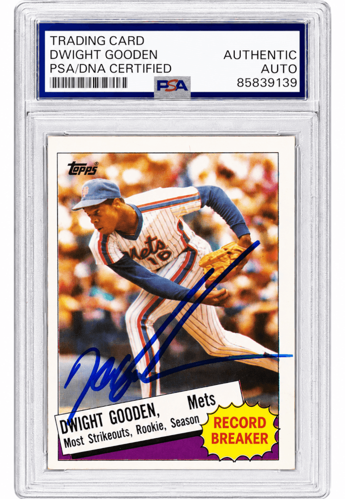 Dwight Gooden Signed Mets 1985 Topps Record Breaker Baseball Card #3 - (PSA Encapsulated)