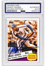 Dwight Gooden Signed Mets 1985 Topps Record Breaker Baseball Card #3 - (PSA Encapsulated)