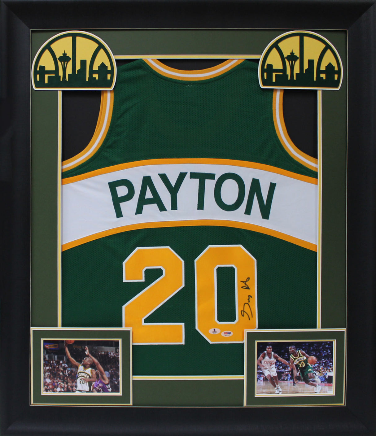 Sonics Gary Payton Authentic Signed Green Framed Jersey Autographed BAS