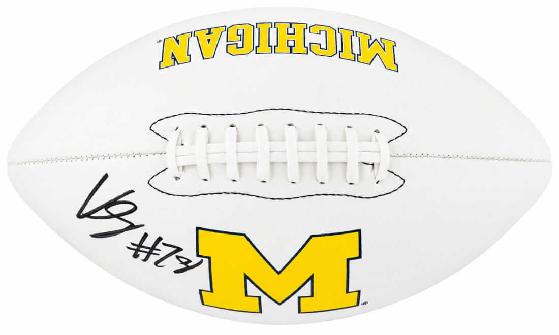 Kenneth Grant Signed Michigan Wolverines Logo Brands White Logo Football