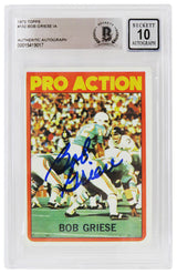 Bob Griese Signed Miami Dolphins 1972 Topps Pro Action Football Card #132 - (Beckett - Auto Grade 10)