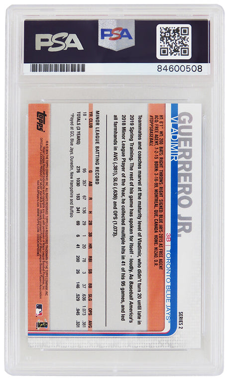 Vladimir Guerrero Jr Signed Toronto Blue Jays 2019 Topps Series 2 Rookie Baseball Trading Card (No #) (PSA/DNA Encapsulated)