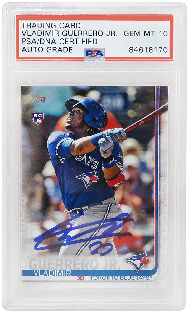 Vladimir Guerrero Jr Signed Blue Jays 2019 Topps Series 2 Rookie Baseball Card (No #) - (Vlad Holo)(PSA Encapsulated - Auto Grade 10)