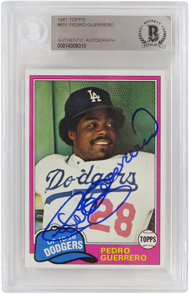 Pedro Guerrero Signed Los Angeles Dodgers 1981 Topps Baseball Card #651 (Beckett Encapsulated)