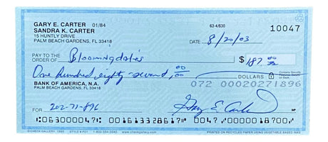 Gary Carter Montreal Expos Signed Bank Check #10047 BAS - Sports Integrity