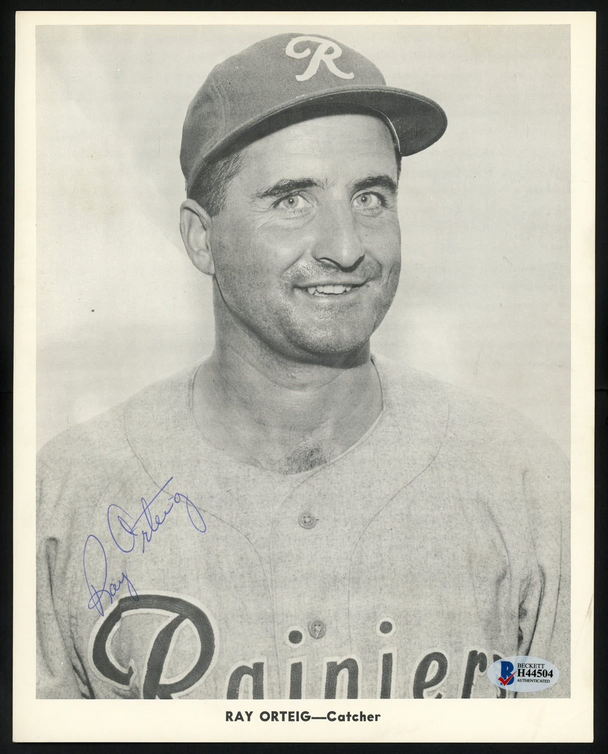 Ray Orteig Autographed 1956-59 Seattle Rainiers Popcorn 8x10 Premium Card 1956-59 Seattle Rainiers Beckett BAS #H44504