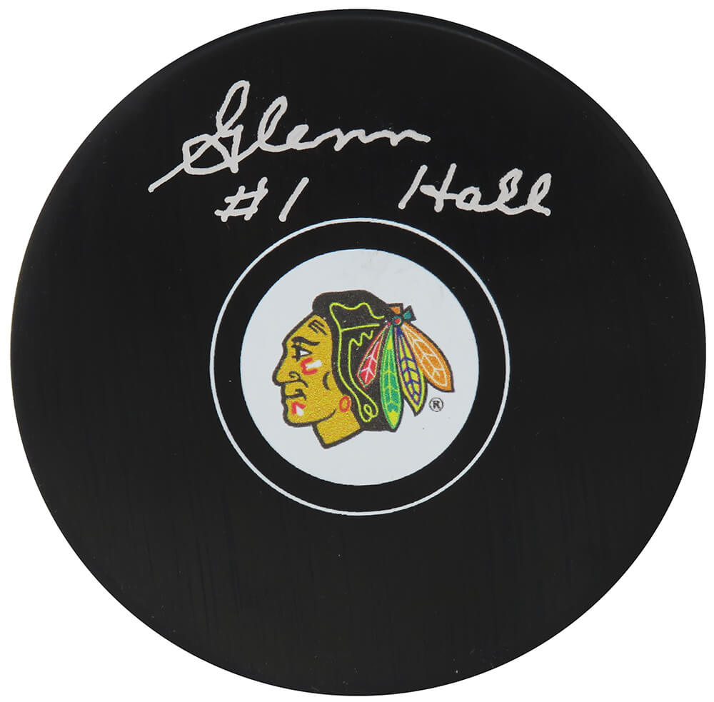 Glenn Hall Signed Chicago Blackhawks Team Logo Hockey Puck