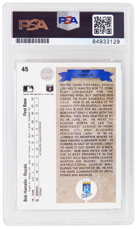 Bob Hamelin Signed Kansas City Royals 1990 Upper Deck Rookie Baseball Card #45 w/94 AL ROY - (PSA Encapsulated)