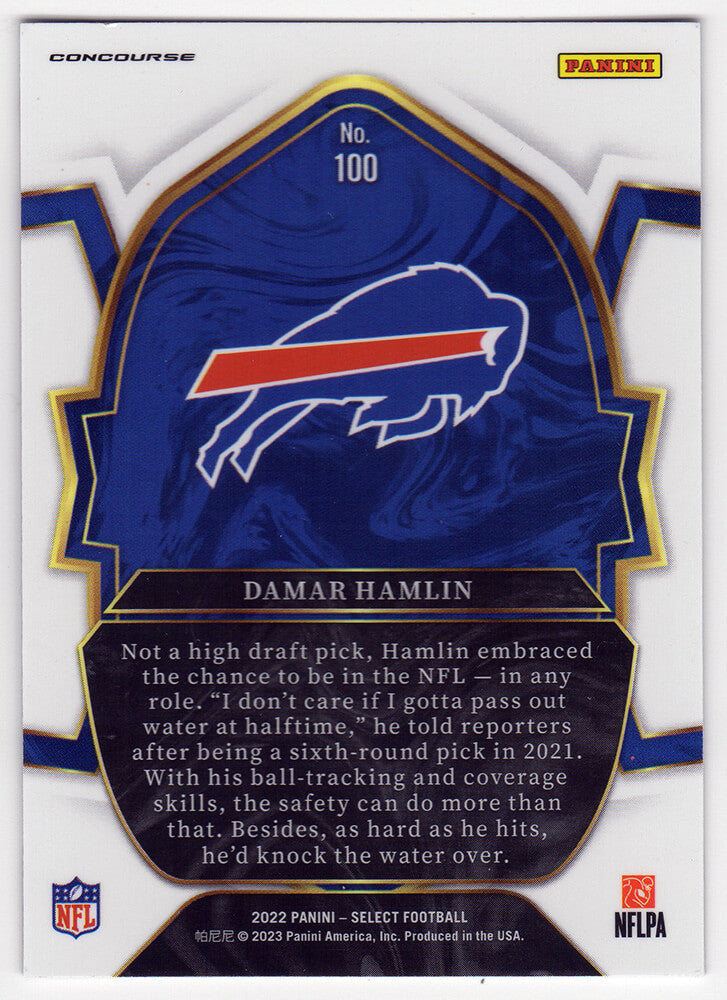 Damar Hamlin Signed Buffalo Bills 2022 Panini Select Prizm Silver Die Cut Football Card #100