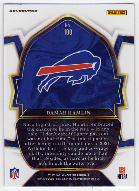 Damar Hamlin Signed Buffalo Bills 2022 Panini Select Prizm Silver Die Cut Football Card #100