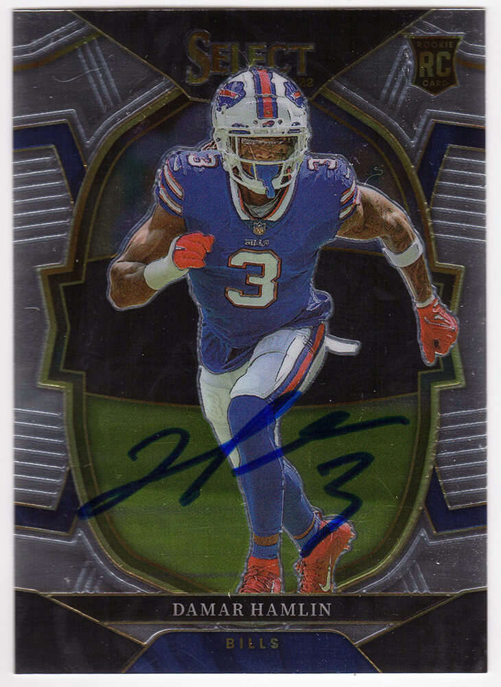 Damar Hamlin Signed Buffalo Bills 2022 Panini Select Prizm Silver Die Cut Football Card #100