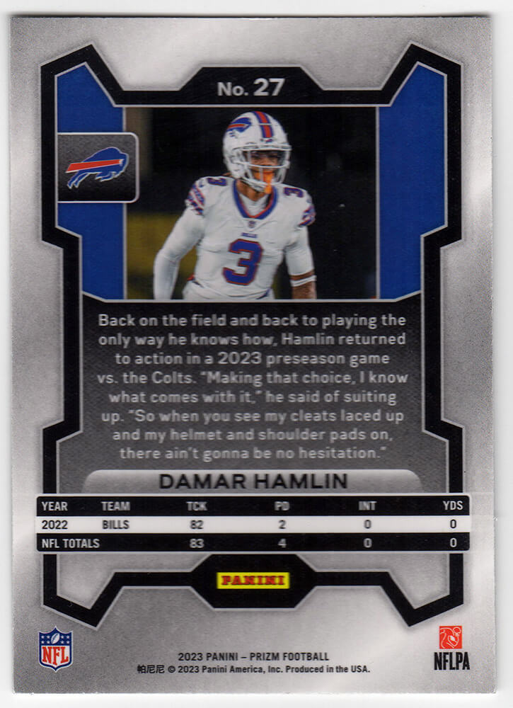 Damar Hamlin Signed Buffalo Bills 2023 Panini Prizm Football Trading Card #27