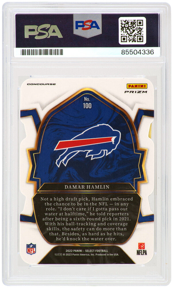 Damar Hamlin Signed Buffalo Bills 2022 Panini Select Prizm Silver Die Cut Football Card #100 - (PSA Encapsulated)