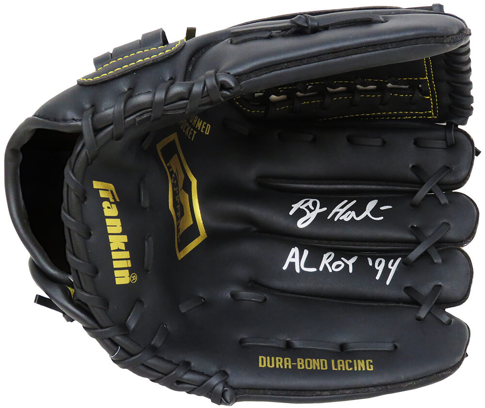 Bob Hamelin Signed Franklin Black Baseball Fielders Glove w/94 AL ROY