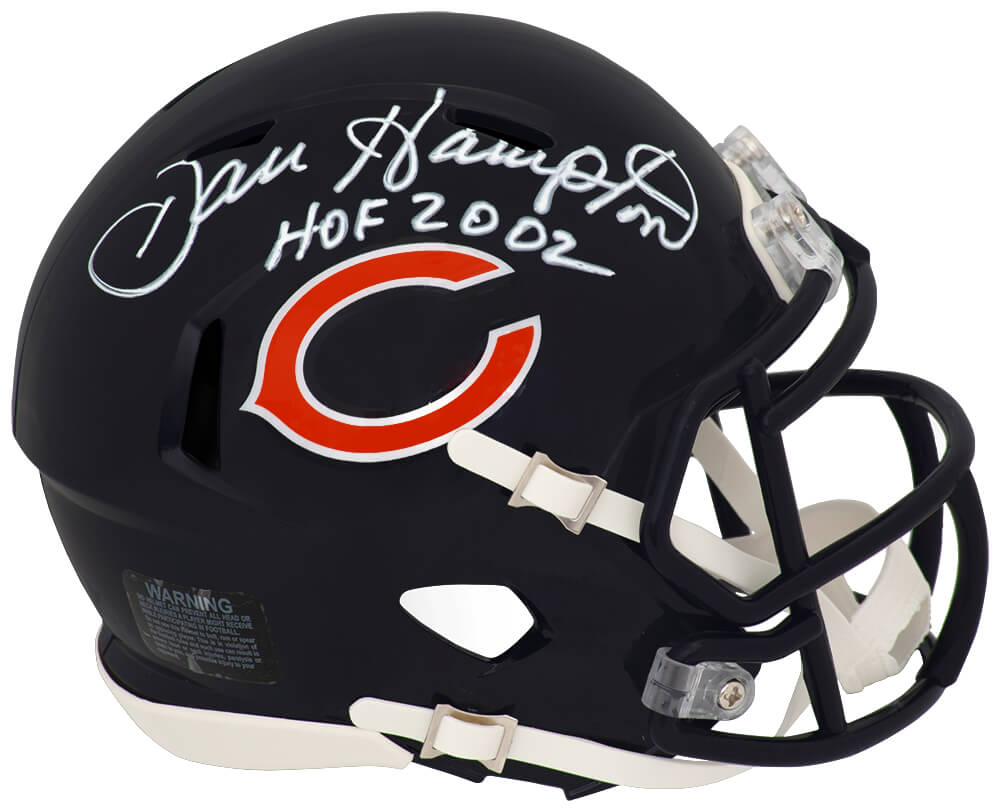 Dan Hampton Signed Bears Riddell Speed Mini Helmet w/HOF 2002 - (White Ink)