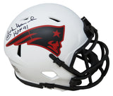 John Hannah Signed New England Patriots Lunar Eclipse White Matte Riddell Speed Mini Helmet w/HOF'91