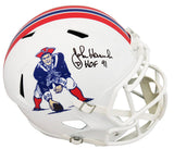 John Hannah Signed New England Patriots Throwback Riddell Full Size Speed Replica Helmet w/HOF'91