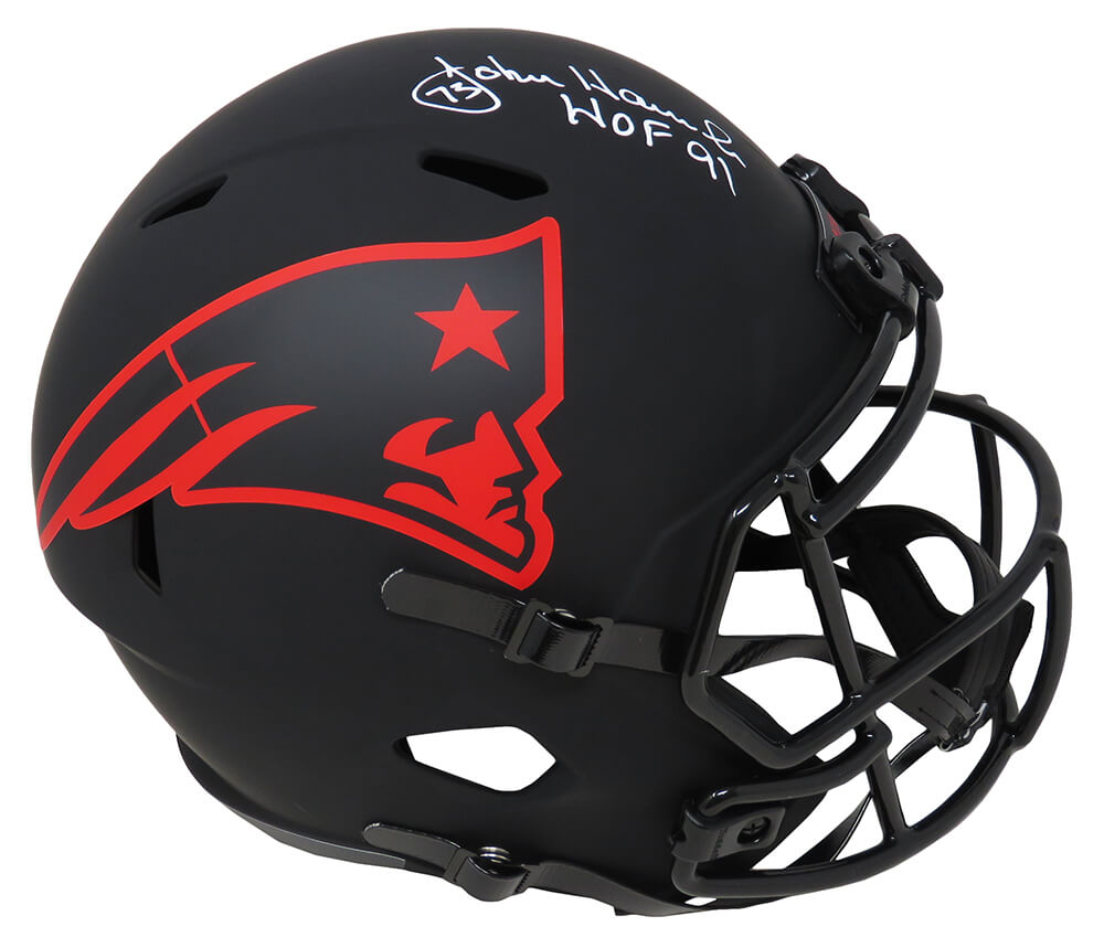 John Hannah Signed New England Patriots Eclipse Riddell Full Size Speed Replica Helmet w/HOF'91