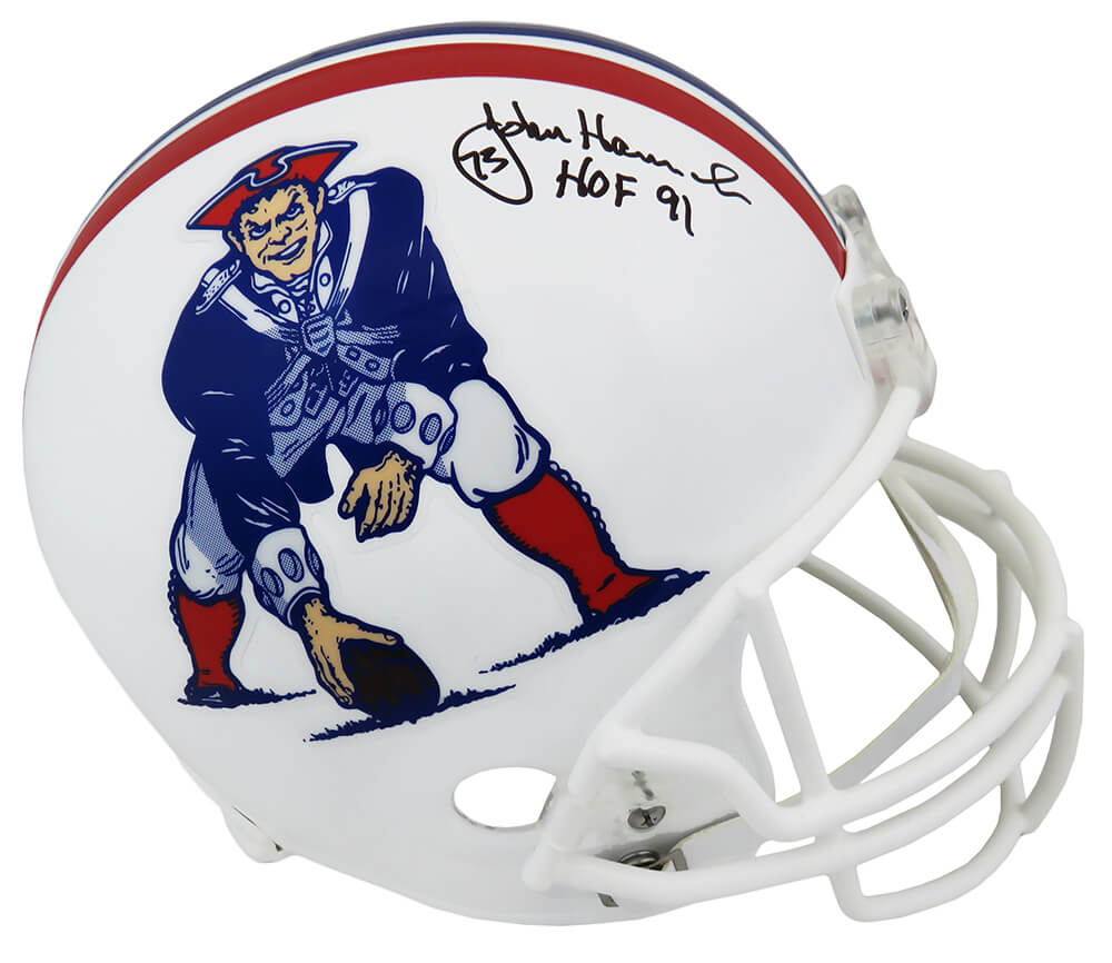 John Hannah Signed New England Patriots T/B (82-89 Style) Riddell Full Size Replica Helmet w/HOF'91