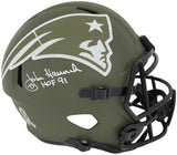 John Hannah Signed New England Patriots Salute to Service Riddell Full Size Speed Replica Helmet w/HOF'91