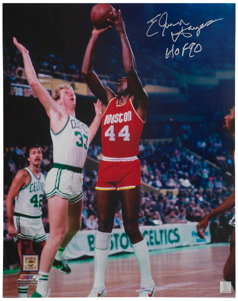Elvin Hayes Signed Houston Rockets Red Jersey Action vs Larry Bird 16x20 Photo w/HOF'90