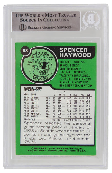 Spencer Haywood Signed New York Knicks 1977-78 Topps Basketball Card #88 w/HOF'15 - (Beckett Encapsulated)