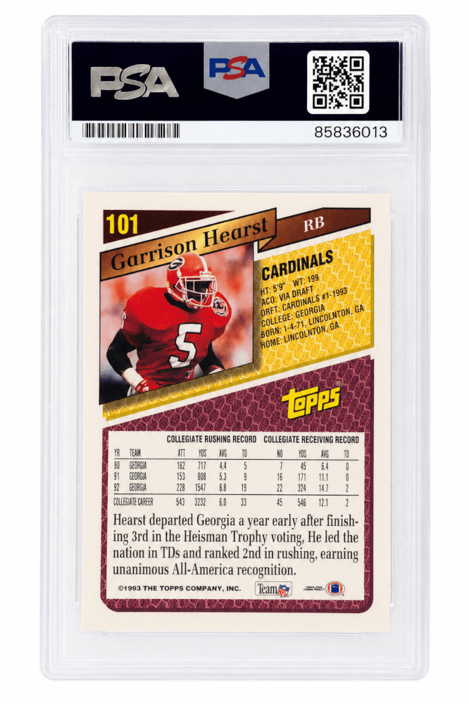 Garrison Hearst Signed Arizona Cardinals 1993 Topps Rookie Football Card #101 - (PSA Encapsulated)