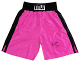 Thomas Hearns Signed Title Pink With Black Trim Boxing Trunks w/Hitman