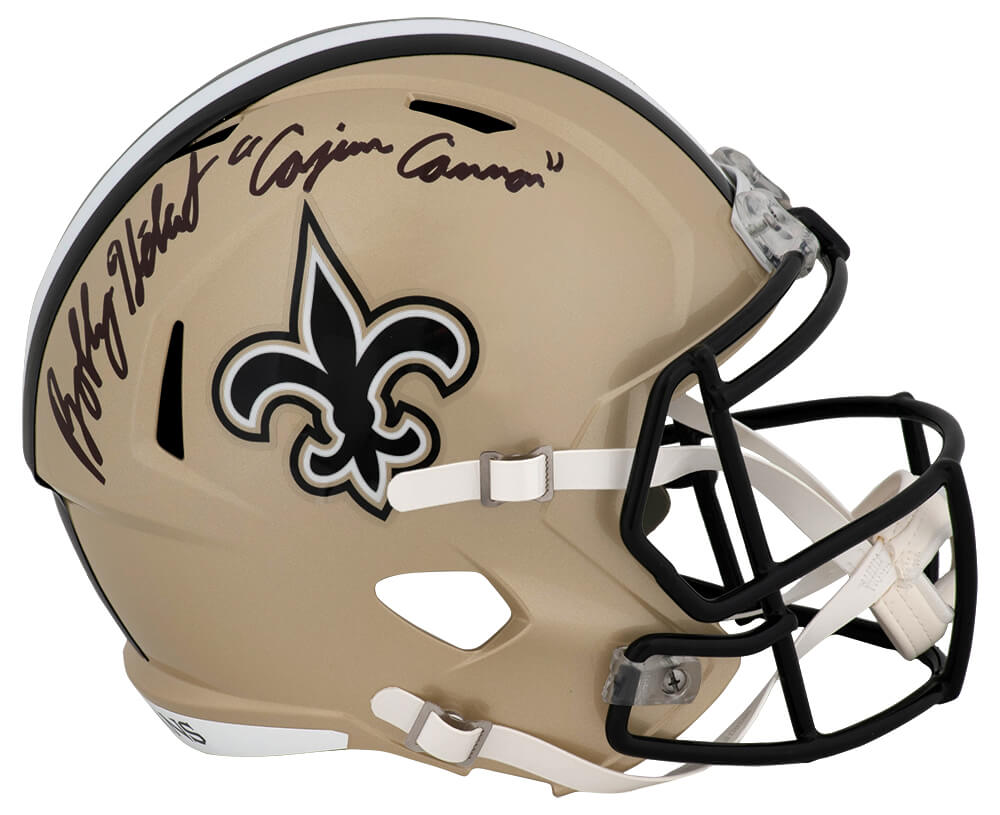 Bobby Hebert Signed New Orleans Saints Riddell Full Size Speed Replica Helmet w/Cajun Cannon