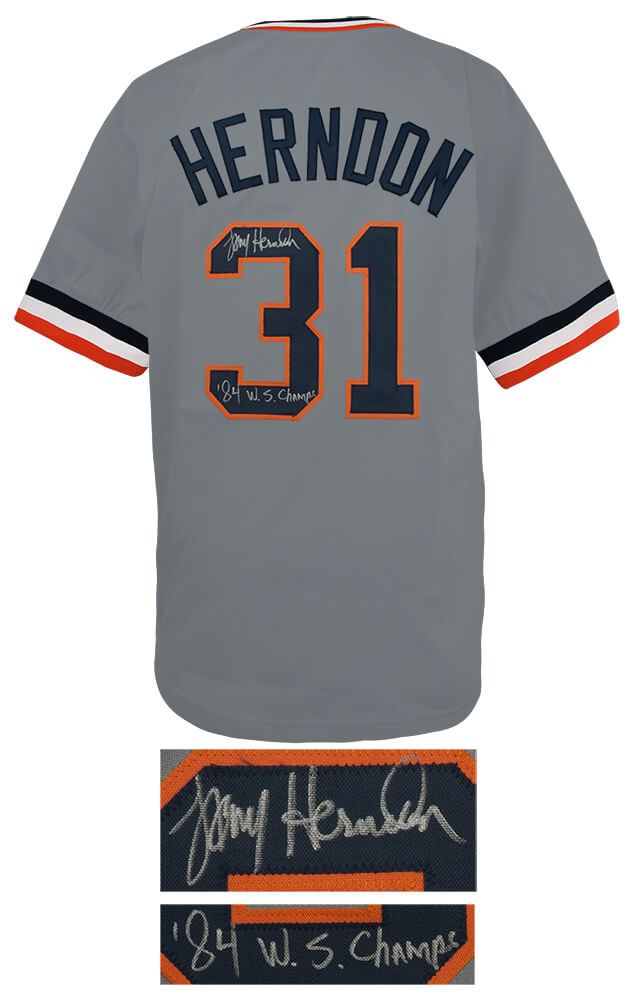 Larry Herndon Signed Grey Custom Baseball Jersey w/84 WS Champs