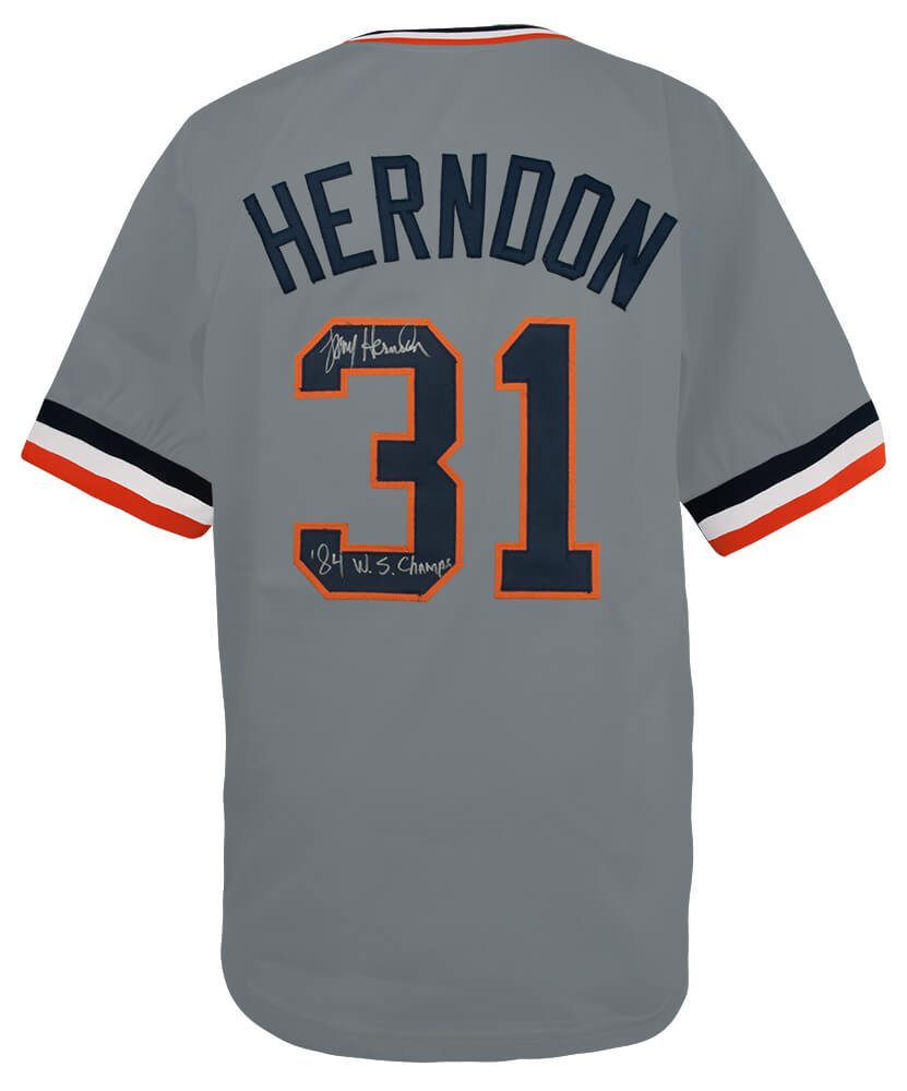 Larry Herndon Signed Grey Custom Baseball Jersey w/84 WS Champs