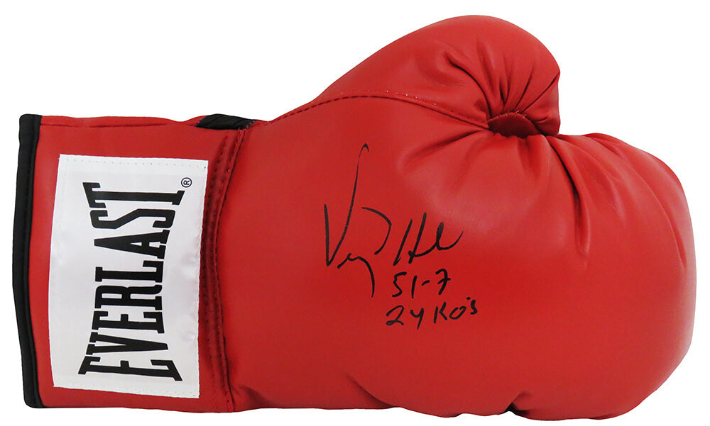 Virgil Hill Signed Everlast Red Boxing Glove w/51-7, 24 KO's