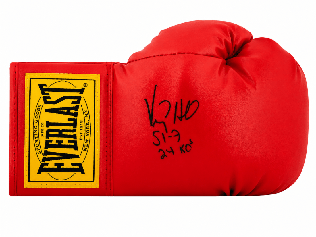Virgil Hill Signed Everlast Red Full Size Boxing Glove w/51-7, 24 KOs
