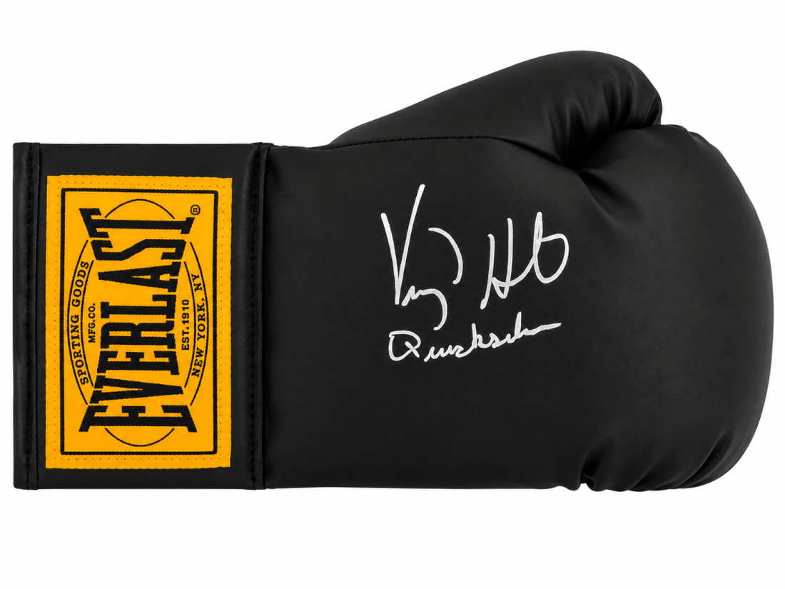 Virgil Hill Signed Everlast Black Full Size Boxing Glove w/Quicksilver