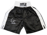 Virgil Hill Signed Title Black With White Trim Boxing Trunks w/Quicksilver