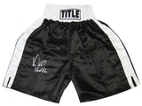 Virgil Hill Signed Title Black With White Trim Boxing Trunks w/Quicksilver