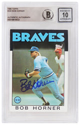 Bob Horner Signed Atlanta Braves 1986 Topps Baseball Trading Card #220 - (Beckett - Auto Grade 10)