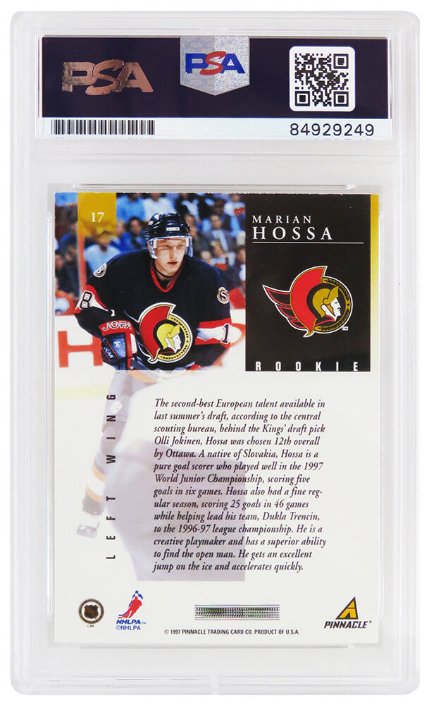 Marian Hossa Signed Ottawa Senators 1997 Pinnacle Rookie Card #17 - (PSA Encapsulated)