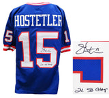 Jeff Hostetler Signed Blue Throwback Custom Football Jersey w/2x SB Champs